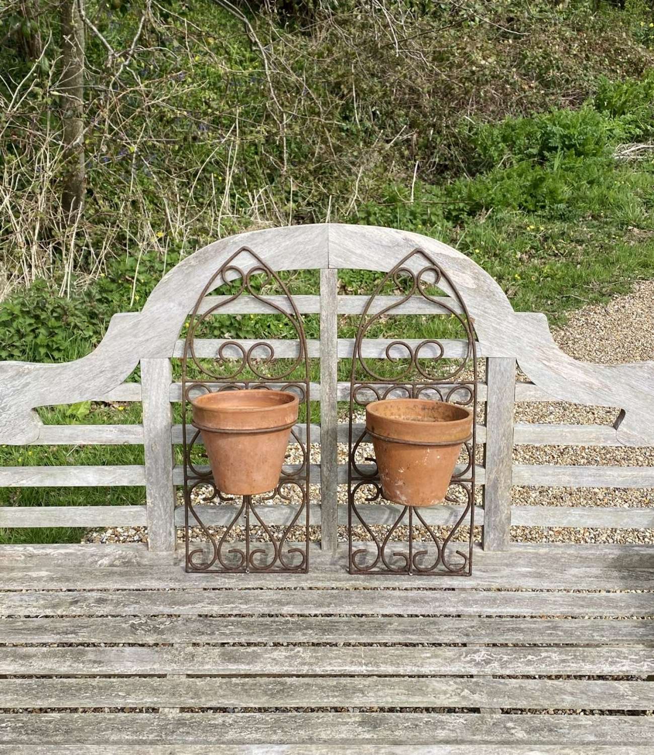 Pair of Iron and Terracotta Wall Planters