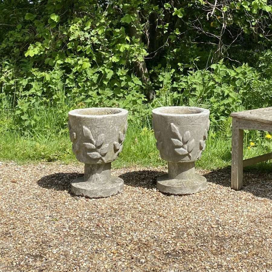 Pair of Small Mid-Century Leaf Urns