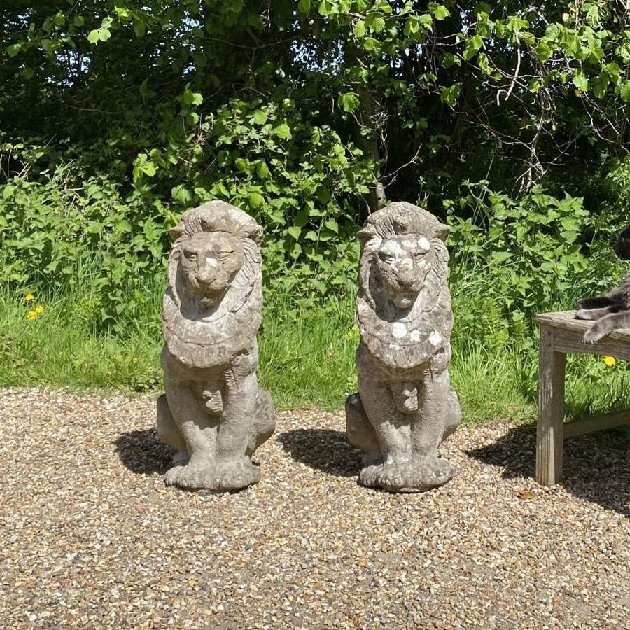 Pair of Patinated Lions