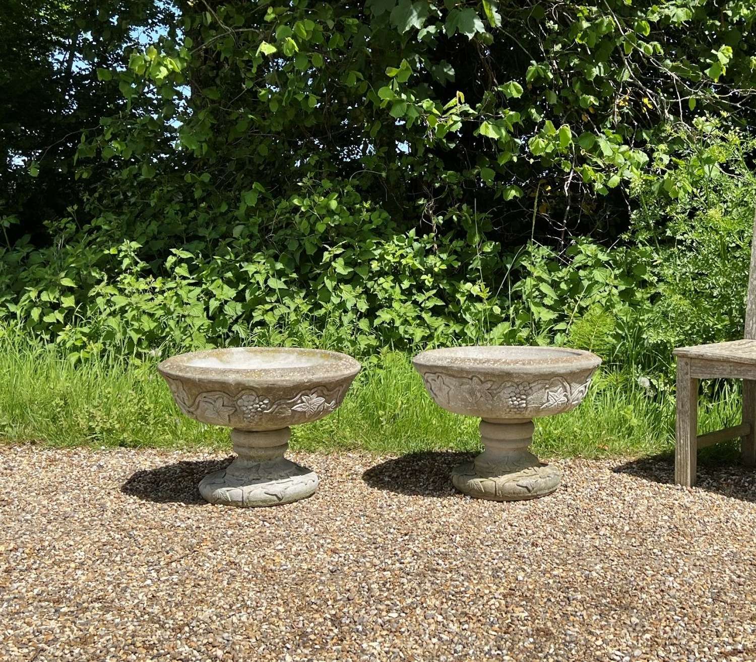 Pair of Shallow Leaf Urns