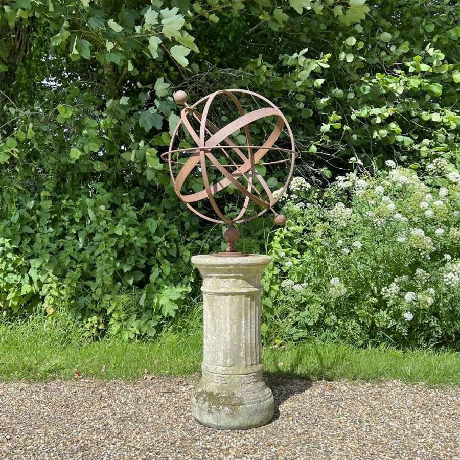 Decorative Rusted Armillary and Pedestal