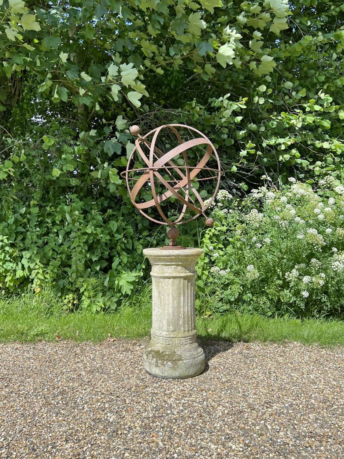 Decorative Rusted Armillary and Pedestal