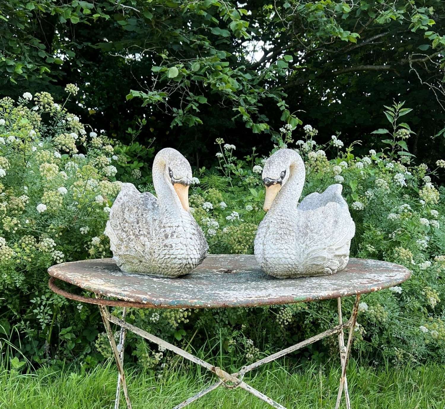 Pair of Patinated Swan Planters