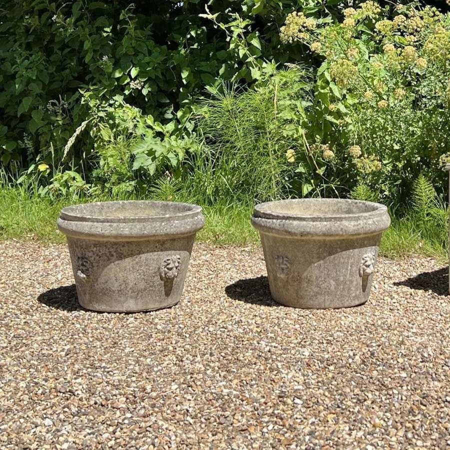 Pair of Weathered Lion Planters