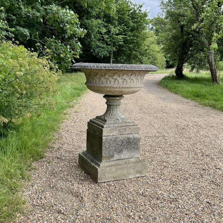 Large Patinated Eastwell Urn and Plinth