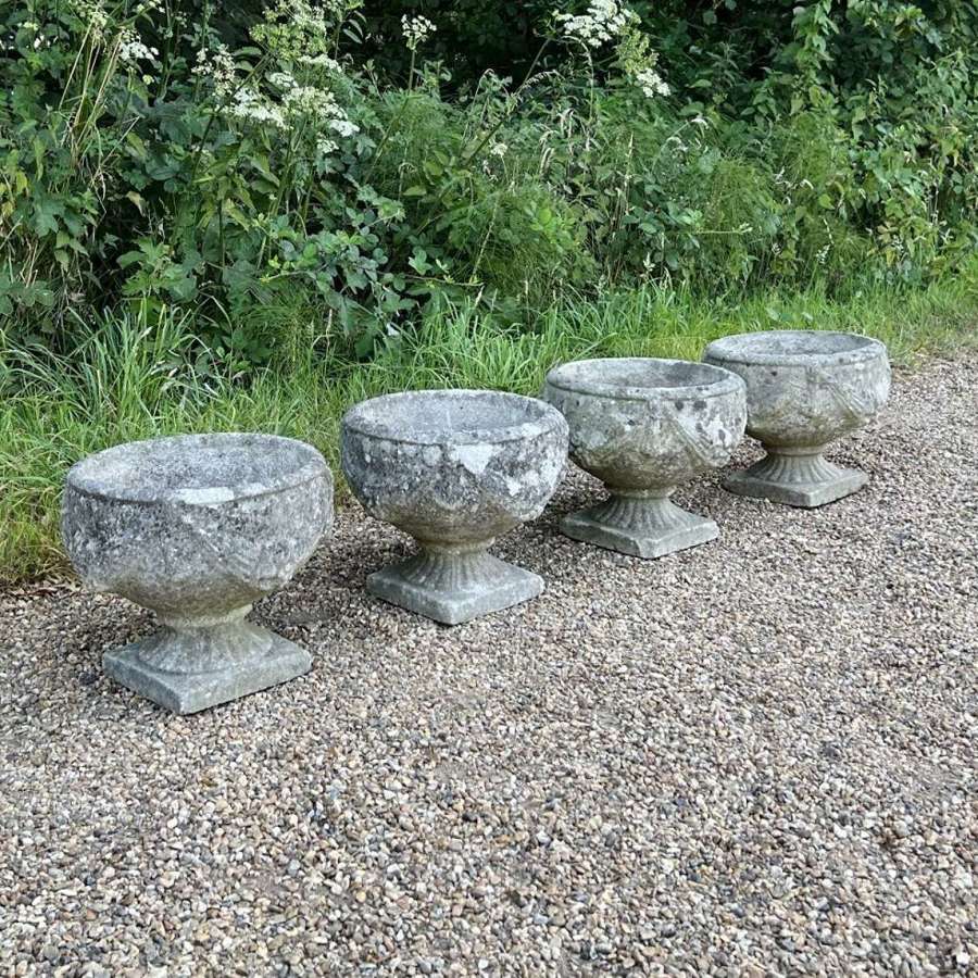 Set of 4 Patinated Goblet Urns