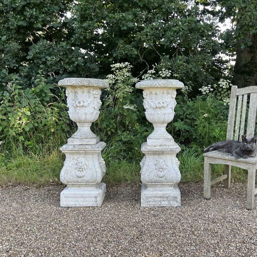 Pair of Italian Urns with Pedestals