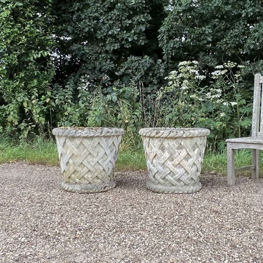 Pair of Large Patinated Basket Planters