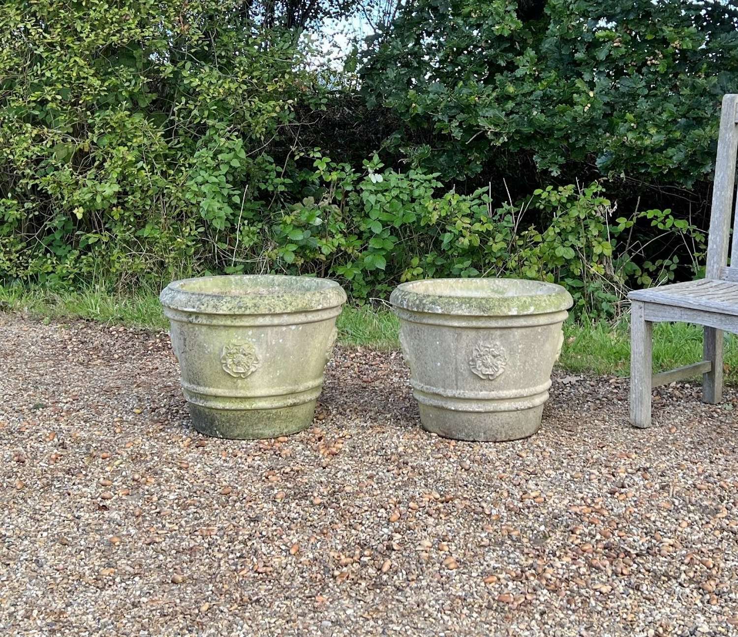 Pair of Large Weathered Rose Planters