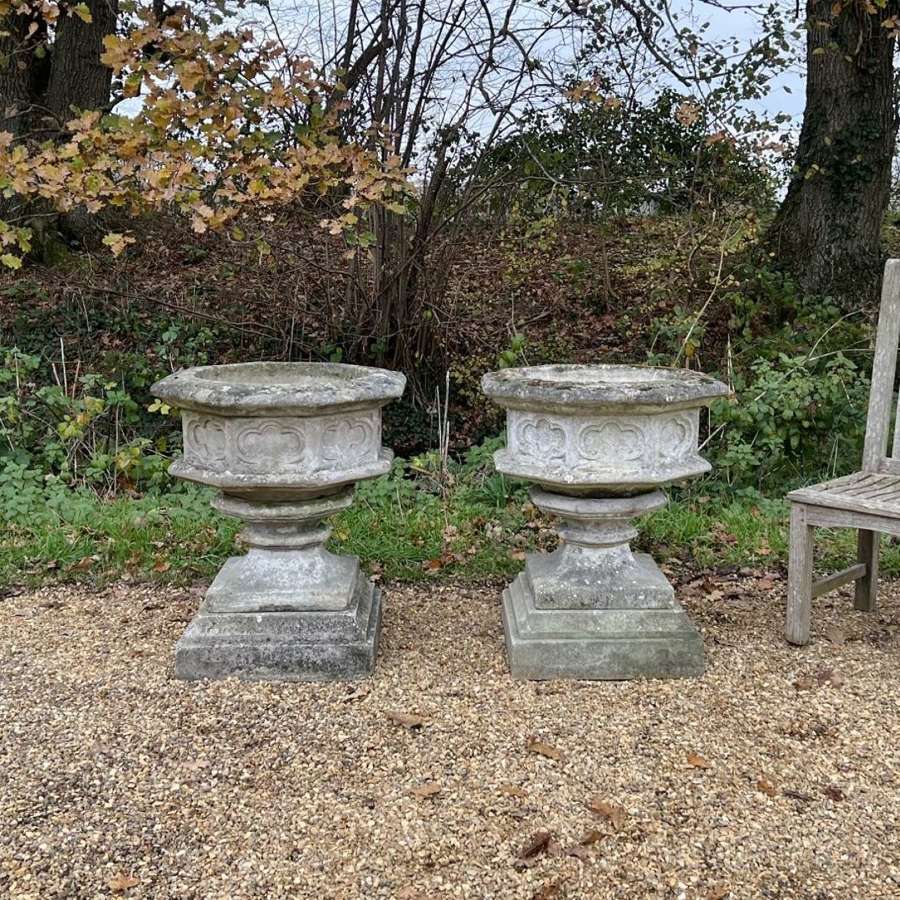 Pair of Patinated Font Planters