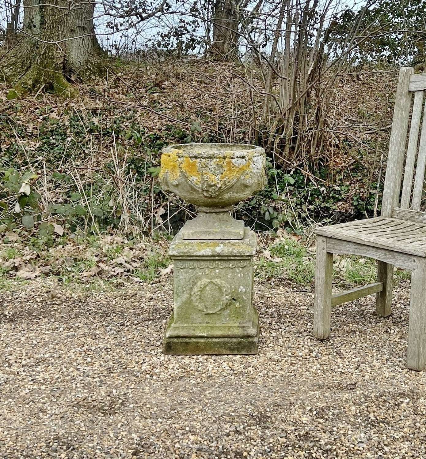 Small Lichen Urn and Pedestal