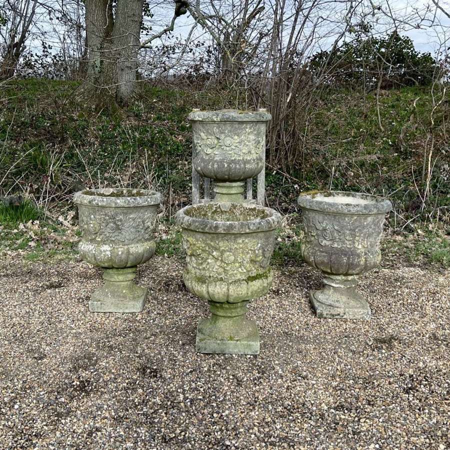 Large Patinated Flower Urns