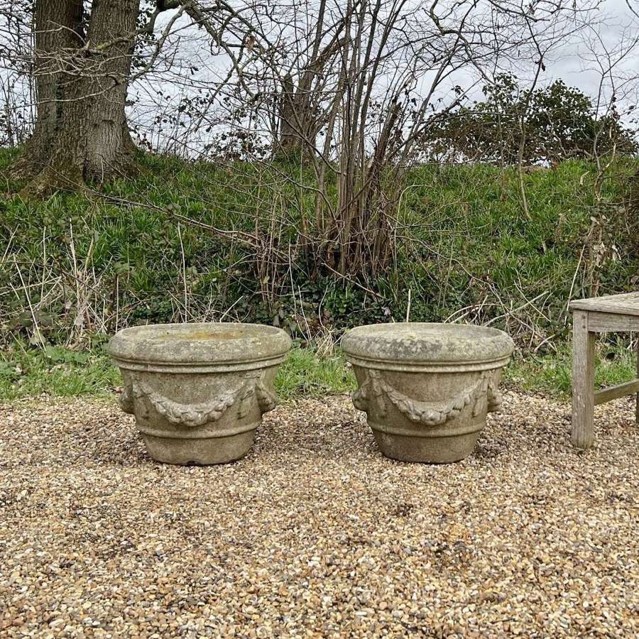 Pair of Weathered Garland Planters