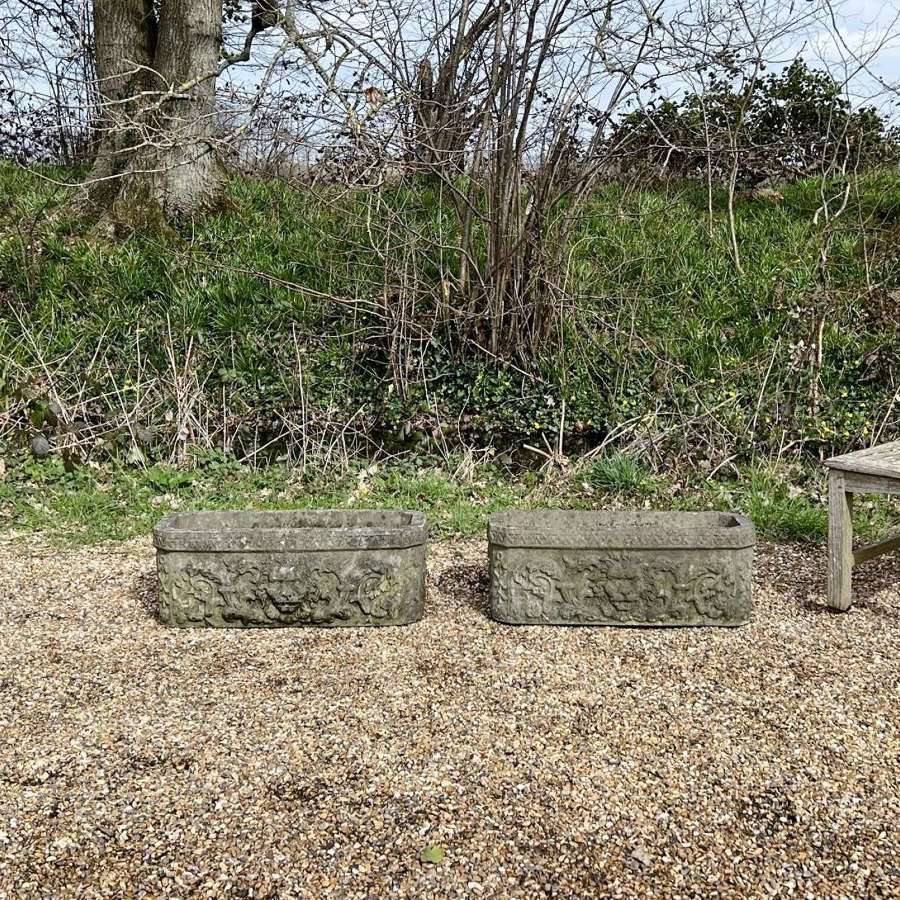 Pair of Weathered Lion Troughs