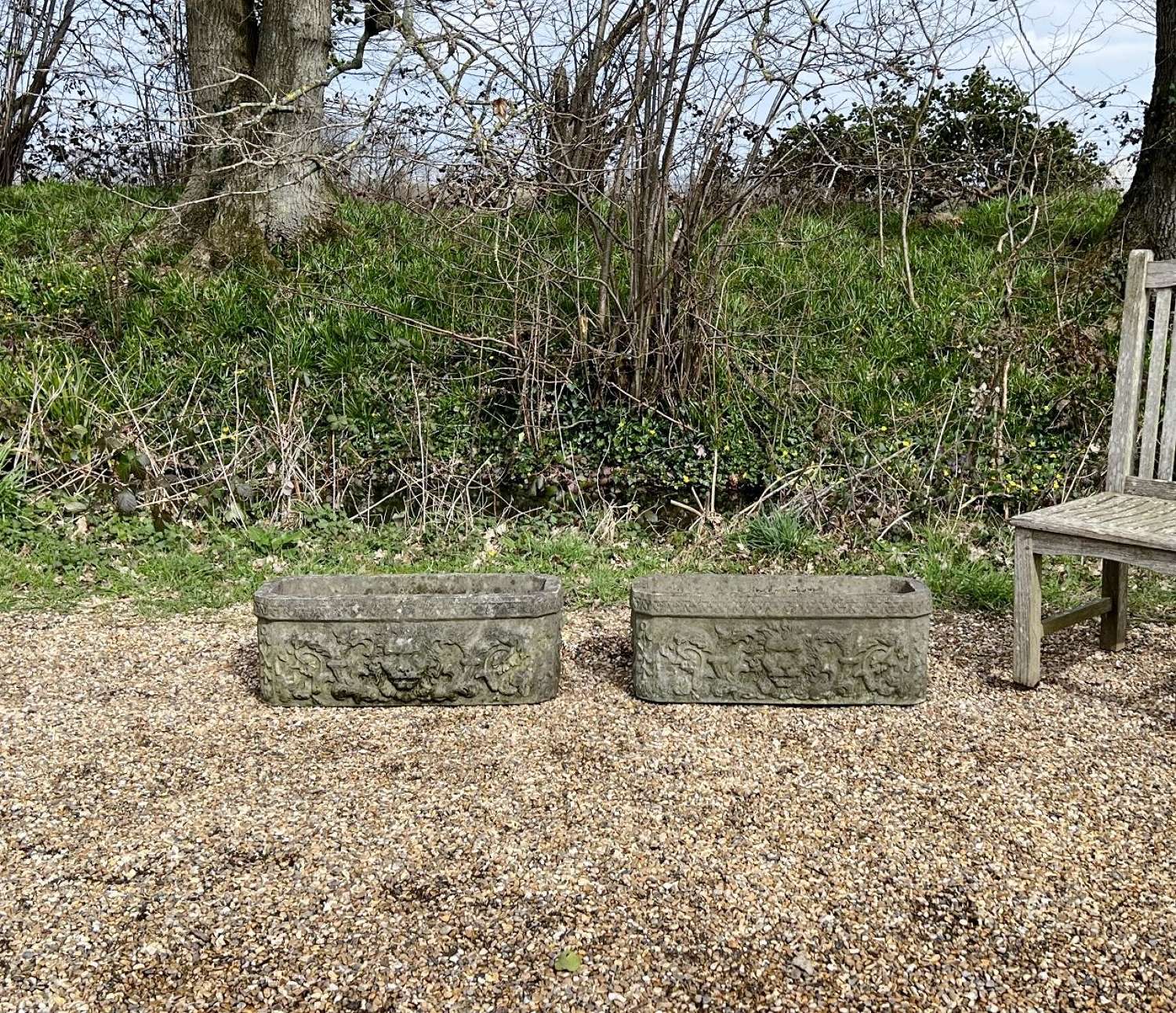 Pair of Weathered Lion Troughs