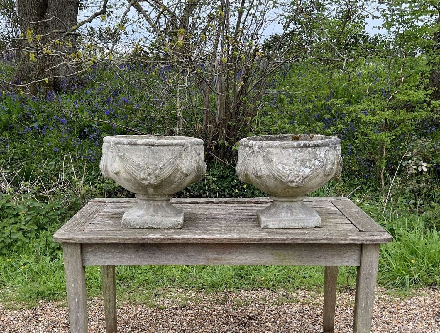 Pair of Patinated Goblet Urns