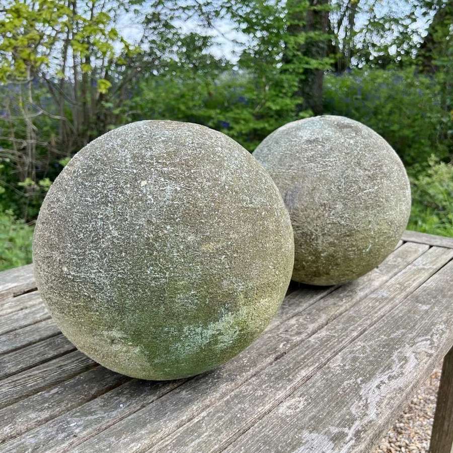 Pair of Antique Limestone Balls