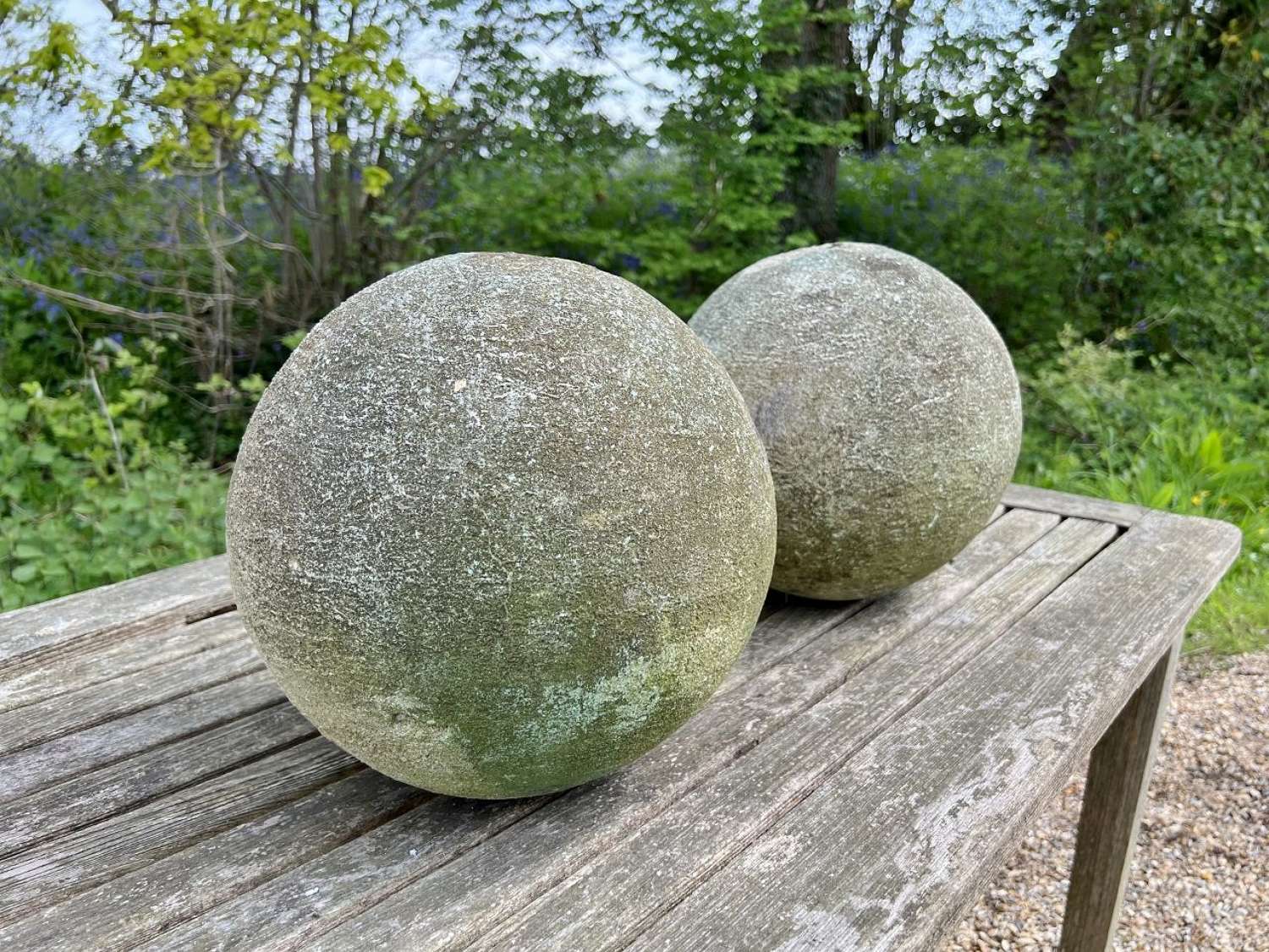 Pair of Antique Limestone Balls