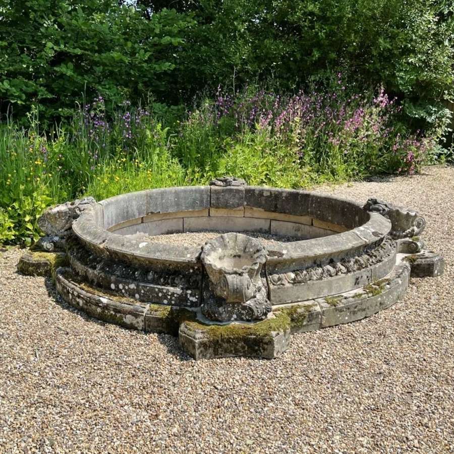 Large Patinated Pool Surround with Shell Planters