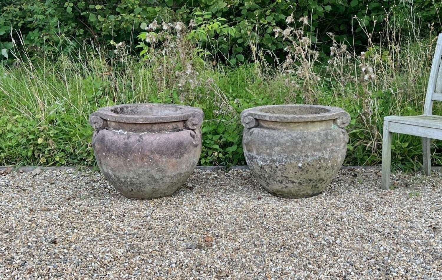 Pair of Large Scroll Planters