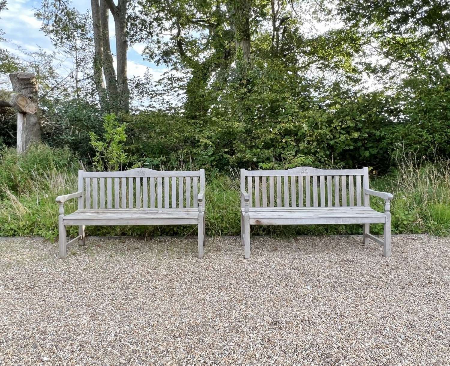 Traditional Pegged Benches with Crown Emblems