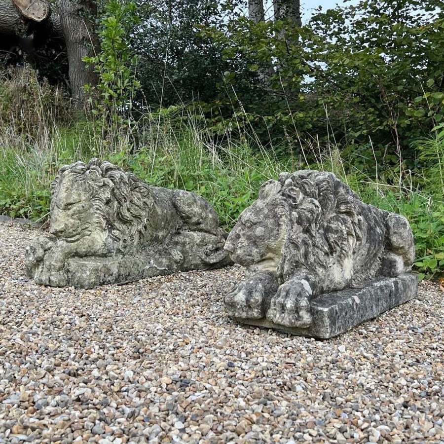 Pair of Patinated Canova Lions