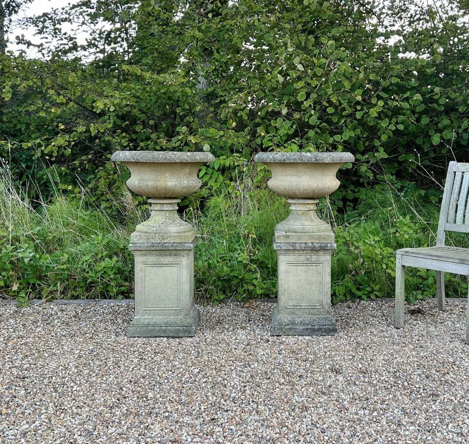 Pair of Garden Urns with Pedestals