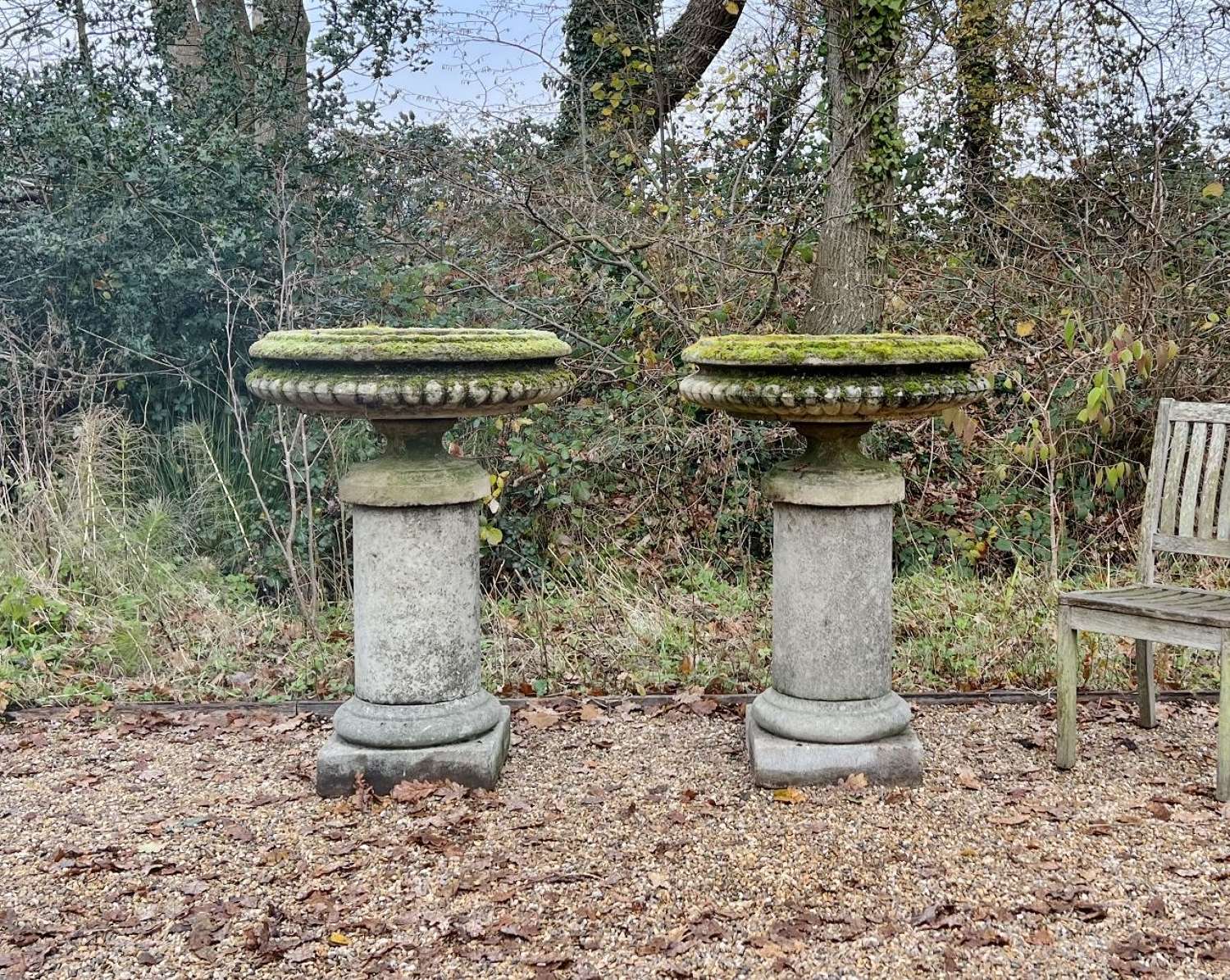 Pair of Tazza Urns on Columns
