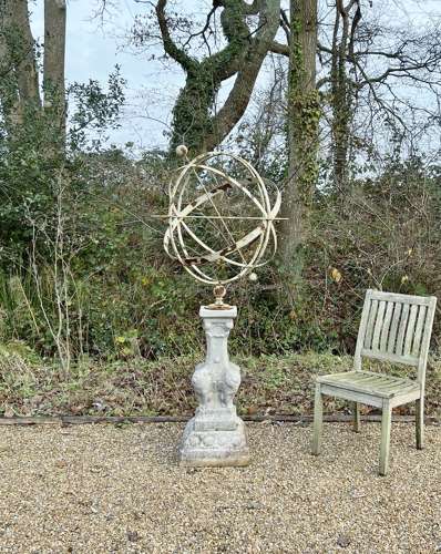 Large Iron Armillary on Lion Base