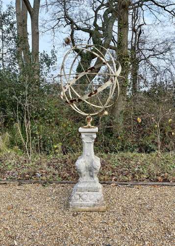 Large Iron Armillary on Lion Base
