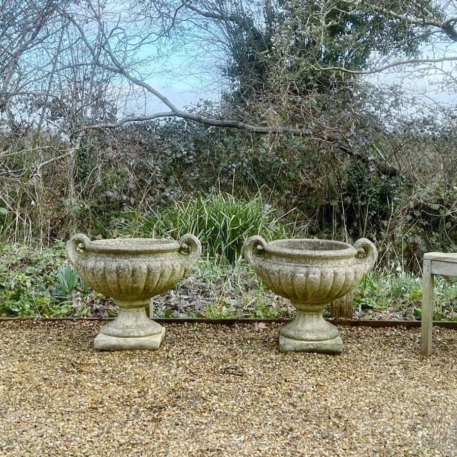 Pair of Patinated Handled Urns