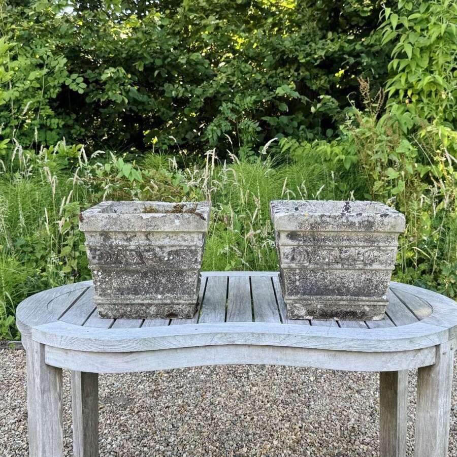 Pair of Small Weathered Square Planters