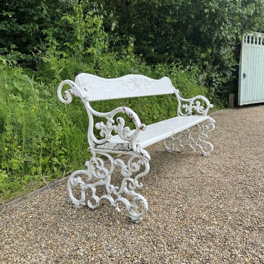 Antique Cast Iron and Teak Botanical Bench