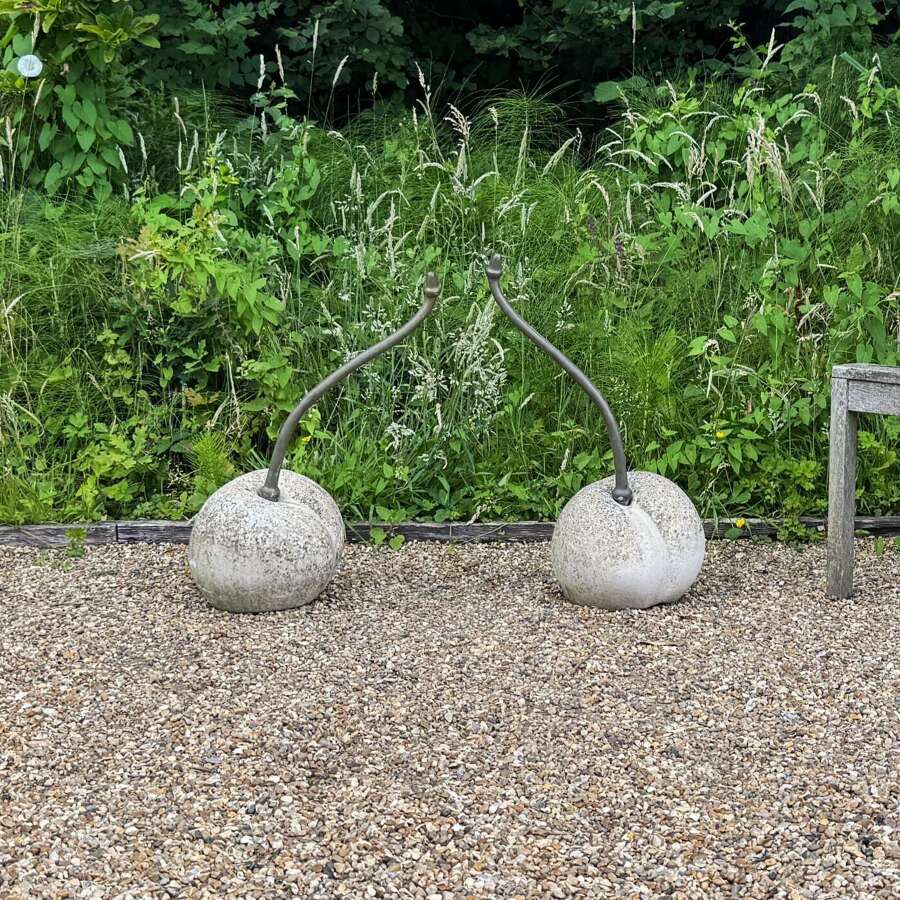 Pair of Cherries with Brass Stalks