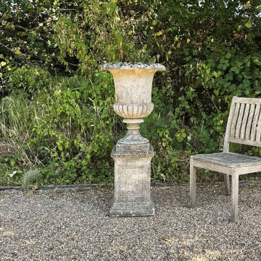 Weathered Campania Urn and Pedestal