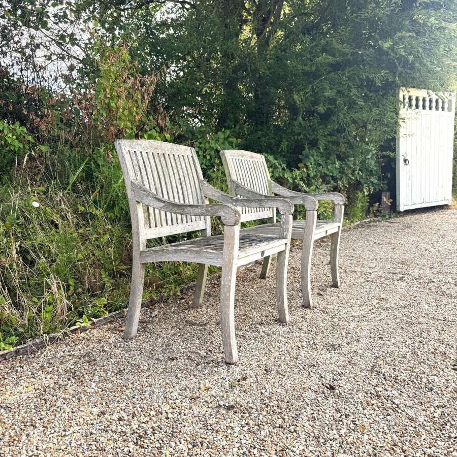 Pair of Teak Chairs with Scroll Arms