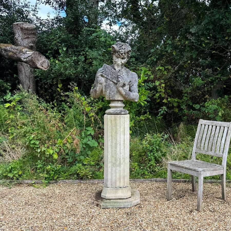 Large Bust of Pan on Column Pedestal