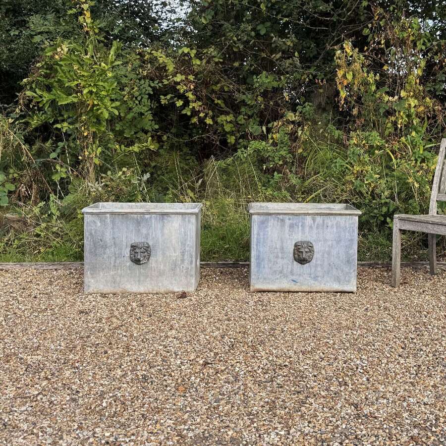 Pair of Lead Lion Planters